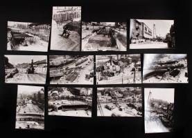 1988 Budapest - Metróépítés és városrendezés, a IV. ker. Bajcsy Zs. állomás és környéke helyszíni fotói, 21 db fénykép az építésről, a közlekedési viszonyokról, 9x14 cm