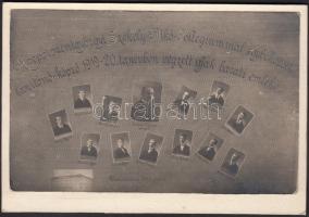 1920 A sepsiszentgyörgyi Székely-Mikó Kollégiummal egybekötött tanítónő képző 1919-20-ban végzett ifjak baráti emléke, kistabló fotólap méretben, kartonra ragasztva, 13 nevesített portréval, 9x14 cm
