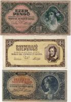 1945-46. 1000P, 10.000Milp., 1000.000Milp. klf bélyegzőkkel T:II,III