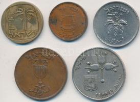 Izrael 5db klf fémpénz T:vegyes Israel 5 pieces of diff. coins C:mixed