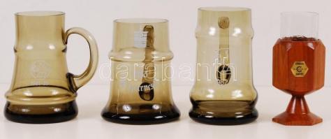 6 db üveg korsó különböző feliratokkal + 2 db üvegpohár