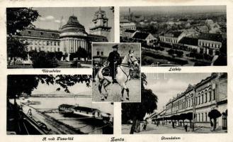 Zenta, városháza, Tisza-híd, Gimnázium, Horthy / town hall, bridge, Horthy, grammar school 'vissza' So. Stpl (EK)