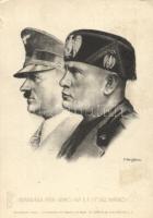 Adolf Hitler and Mussolini, artist signed (EK)