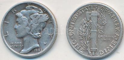 Amerikai Egyesült Államok 1937-1943. 1D Ag "Mercury" (2x) T:2 USA 1937-1943. 1 Dime Ag "Mercury" (2x) C:XF Krause KM# 140