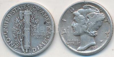 Amerikai Egyesült Államok 1937-1943. 1D Ag "Mercury" (2x) T:2
USA 1937-1943. 1 Dime Ag &qu...