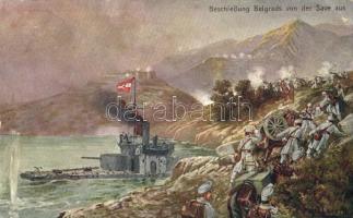 Belgrade, Save, bombardment, artist signed (EK)