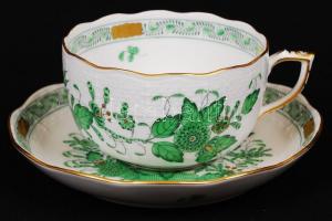 Herendi Indiai kosár mintás teás készlet, kézzel festett, jelzett, hibátlan