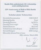 2006. 5000Ft Ag "Bartók Béla" T:PP Tanúsítvánnyal
