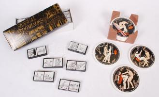 Sex dominó, eredeti dobozában, 6 db pornográf kerámia söralátét