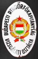 Cca 1970 nagyméretű zománc tábla "Budapesti Rendőr-főkapitányság Vizsgálati Osztály" régi címerrel, több helyen zománc lepattanással, 60×38 cm