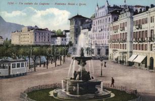 Lugano, Fontana Bossi e Quai / fountain, tram (EB)
