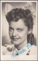 Kelemen Éva (1921-1986) színésznő saját kezű aláírása az őt ábrázoló fotóképeslapon, 9x14 cm