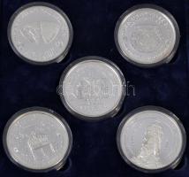 2000. "A Magyarok Államalapításának 1000 Éves Évfordulója Emlékére - Szeri Gyűlés / Géza Nagyfejedelem emlékére / Szt. István Államalapító emlékérem / Magyar Koronázási jelvények / A Magyar Állam megszilárdítója emlékérem" 5db-os Ag emlékérem szett eredeti dísztokban tanúsítvánnyal (5x31.1g/0.925) T:PP