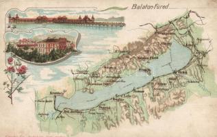 Balatonfüred, Balaton térkép, litho (fa)