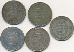 1947. 5Ft Ag "Kossuth" (5x) T:2-,3 Adamo F8.1