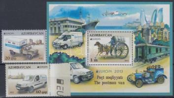 Europa CEPT Postal vehicles set + block + minisheet pair, Europa CEPT Postai járművek sor + blokk + kisívpár