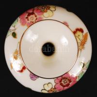 Kézzel festett, virágmintás Zsolnay porcelán mini váza, hibátlan, jelzett, m: 8 cm