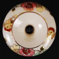 Kézzel festett, virágmintás Zsolnay porcelán mini váza, hibátlan, jelzett, m: 8 cm