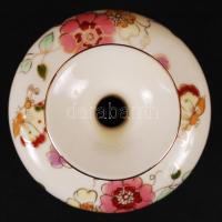 Kézzel festett, virágmintás Zsolnay porcelán mini váza, hibátlan, jelzett, m: 8 cm