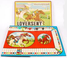 Retró lóverseny társasjáték, hiányos, sérült dobozban, 35×26 cm