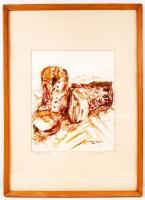 Zelhofer Róbert: Pihenés. Akvarell, papír, jelzett, üvegezett keretben 37×30 cm