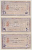 Fülöp-szigetek/Bacolod/Negros Occidental Provincial Currency Committee 1942. 5c (3x) sorszámkövetők ...