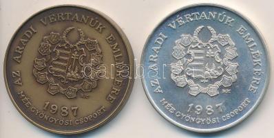 Bognár György (1944-) 1987. "MÉE Gyöngyösi Csoport - Aradi Vértanúk / Nagysándor József" Ag (34,52g/0.640/42,5mm) és Br emlékérem (42,5mm) T:1