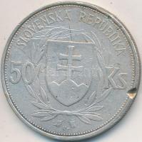 Szlovákia 1944. 50K Ag "Függetlenség 5. évfordulója" T:3 erős ph. Slovakia 1944 50 Korun Ag "5th Anniversary of Independence" C:F edge error Krause KM#10