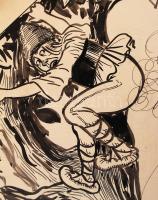 Jeney Jenő (1874-1942): Tettenérés. Vegyes technika, papír, jelzett, apró szakadások, 37×30 cm