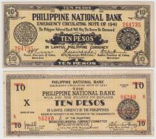 Fülöp-szigetek/Bacolod/Negros Occidental Provincial Currency Committee 1941. 10P + Fülöp-szigetek/Cebu 1941. 10P T:I-,III Philippines/Bacolod/Negros Occidental Provincial Currency Committee 1941. 10 Pesos + Philippines/Cebu 1941. 10 Pesos C:AU,F