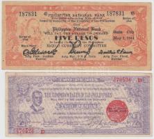 Fülöp-szigetek/Bacolod/Negros Occidental Provincial Currency Committee 1942. 2P + Fülöp-szigetek/Iloilo Currency Committee 1944. 5P T:III,II Philippines/Bacolod/Negros Occidental Provincial Currency Committee 1942. 5 Pesos + Philippines/Iloilo Currency Committee 1944. 5 Pesos C:F,XF
