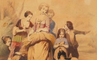 Cca 1880 Goupil&Vibert: E Bettinger festménye után. Színezett litográfia, papír, üvegezett keret...