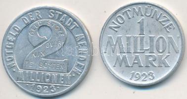 Német Birodalom / Weimari Köztársaság / Menden 1923. 1.000.000M Al + 2.000.000M Al T:2,2- German Empire / Weimar Republic / Menden 1923. 1.000.000 Mark Al + 2.000.000 Mark Al C:aXF