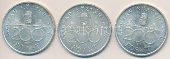 1993. 200Ft Ag "MNB" (3x) T:2 Adamo F13