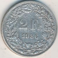 Svájc 1936B 2Fr Ag T:2- Switzerland 1936B 2 Francs Ag C:VF