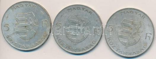 1947. 5Ft Ag "Kossuth" (3x) T:2-,3 Adamo F8.1