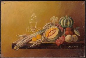 Szilágyi jelzéssel: Dinnyés csendélet. Olaj, farost, 10×15 cm