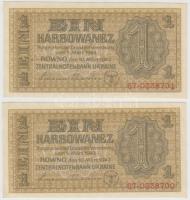 Ukrajna/Német megszállás 1942. 1K (2x) sorszámkövetők T:I  Ukraine/German occupation 1942. 1 Karbowanez (2x) sequential serials C:UNC