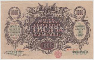 Ukrajna/Autonóm Köztársaság/Államkincstári kiadás 1918. 1000K T:III  Ukraine/Autonomous Republic/State Treasury Notes 1918. 1000 Karbovantsiv C:F