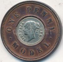 Nagy-Britannia 1844. 1p Ag "Viktória" bimetál "MODEL" T:2 Great Britain 1844. 1 Penny Ag "Victoria" bi-metallic "MODEL" C:XF