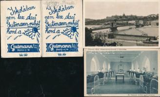 13 db RÉGI főként használatlan külföldi és magyar városképes lap és motívumlap; Budapest, Hortobágy, Vienna, Hyderabad; irredenta és reklám órarenddel / 13 old mostly unused foreign and Hungarian town-view postcards and motive cards; irredenta and advertisement with timetables