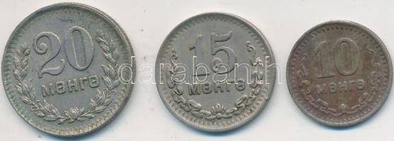 Mongólia 1945. 10M Cu-Ni + 15M Cu-Ni + 20M Cu-Ni T:2 Mongolia 1945. 10 Mongo Cu-Ni + 15 Mongo Cu-Ni + 20 Mongo Cu-Ni C:XF Krause KM# 18, KM# 19, KM# 20