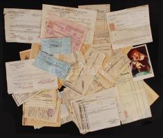 cca 1918-1943 A Franklin Társulat, Az Európa Irodalmi és Nyomdai Rt., valamint egyéb intézmények által kiállított nyugták, számlák, megrendelőlapok stb.