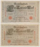 Német Birodalom / Császárság 1910. 1000M hétjegyű sorszám, piros pecsét (3x) T:III German Empire 1910. 1000 Mark 7 digit serial, red seal (3x) C:F