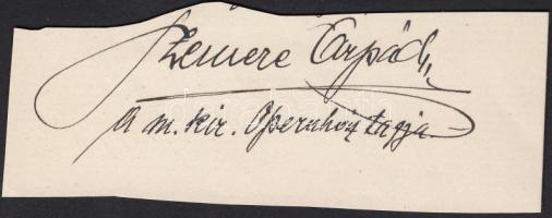 Szemere Árpád (1873-1933) magyar operaénekes, a M. Kir. Állami Operaház tagjának aláírása papírkivágáson