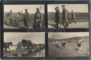 Macedonian military officers crossing a river, plowing farmers, folklore photo