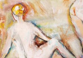 TM jelzéssel: Alakok. Olaj, farost, 40×60 cm