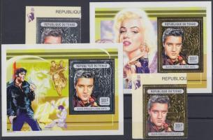 Elvis Presley corner silver and gold stamps + block pair, Elvis Presley ívsarki ezüst és arany színű bélyegek + blokkpár