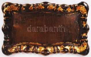 Antik fém tálca, kopott állapotban, 21×32 cm