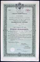 Budapest 1910. "A magyar korona országai, 4%-kal kamatozó járadékkölcsön - államadóssági kötvény" 500K-ról, szelvényekkel, szárazpecséttel és felülbélyegzéssel T:I-